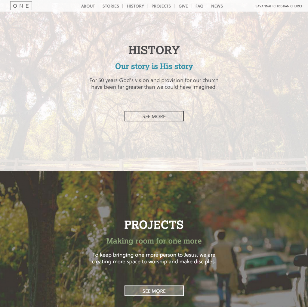 Two Sections of the homepage parallax effect.